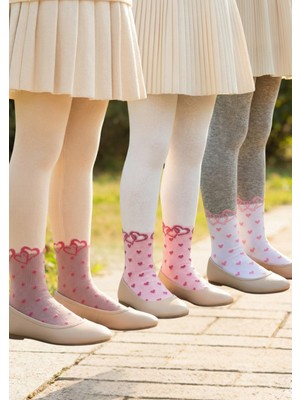 Pink Bunny Hstoree %80 Pamuklu 3'lü Avantaj Paketi - Kalp Desenli Renkli Kız Çocuk Külotlu Çorap