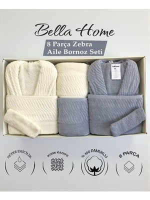 Bella Home 8 Parça Zebra Aile Bornoz Seti - %100 Pamuk - Orijinal Lüks Kutu