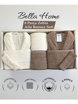 Bella Home 8 Parça Zebra Aile Bornoz Seti - %100 Pamuk - Orijinal Lüks Kutu