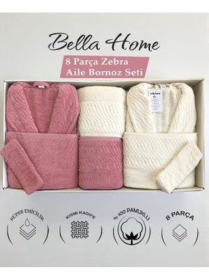 Bella Home 8 Parça Zebra Aile Bornoz Seti - %100 Pamuk - Orijinal Lüks Kutu
