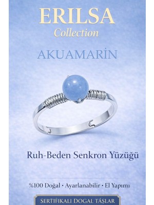 Erilsa Sertifikalı Ruh Beden Senkron Yüzüğü – Akuamarin Ayarlanabilir Ince Kasa Balık Kova Terazi Burcu