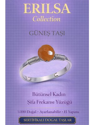 Erilsa Sertifikalı Bütünsel Kadın Enerji Yüzüğü – Güneş Taşı Ayarlanabilir Ince Kasa Aslan Koç Yay Burcu