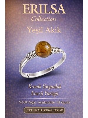 Erilsa Sertifikalı Kronik Yorgunluk Enerji Yüzüğü – Yeşil Akik Ayarlanabilir Ince Kasa Yengeç Terazi Burcu