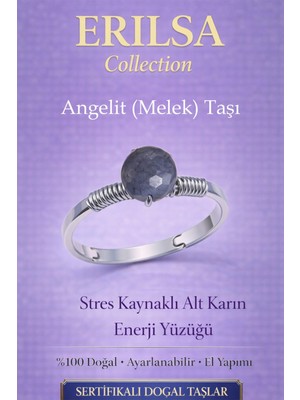 Erilsa Sertifikalı Stres Kaynaklı Alt Karın Enerji Yüzüğü – Angelit Ayarlamalı Yengeç Balık Terazi Burcu