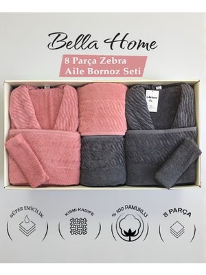Bella Home 8 Parça Zebra Aile Bornoz Seti - %100 Pamuk - Orijinal Lüks Kutu