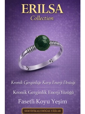 Erilsa Sertifikalı Kronik Gerginlik Enerji Yüzüğü – Fasetli Koyu Yeşim Ayarlamalı Oğlak Akrep Başak Burcu