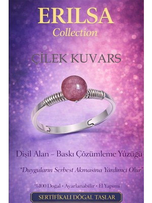 Erilsa Sertifikalı Dişil Alan Baskı Çözüm Enerji Yüzüğü – Çilek Kuvars Ayarlanabilir Boğa Terazi Balık Burcu