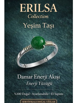 Erilsa Sertifikalı Damar Enerji Akışı Yüzüğü – Yeşim Taşı Ayarlanabilir Gümüş Kasa Terazi Boğa Balık