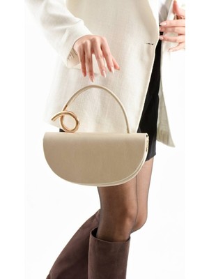 Özüm Takı Çanta Kadın Deri Tutma Detaylı El ve Omuz Çanta Krem Renk