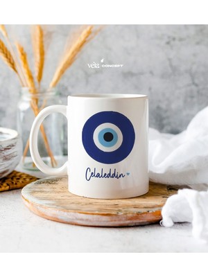 Mio Life Kişiye Özel Isimli Nazar Boncuklu Beyaz Kupa Bardak - Doğum Günü Hediyesi