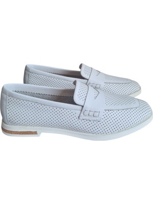 "hakiki Deri Klimalı Beyaz Kadın Ayakkabı - Nefes Alabilir ve Rahat Günlük Loafer"