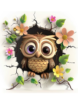 Lucena Metal Tablo Duvardaki Delik Koleksiyonu - Baykuş 5