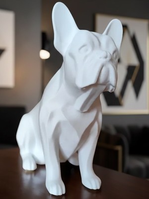 Generic Fransız Bulldog Dekoratif Biblo – 3D Baskı Pla Heykel 11X19X18 cm Modern Köpek Figürü Ev & Ofis Süs Eşyası -Beyaz