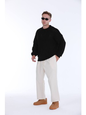 Siyah-Örgü Desenli Triko Kazak