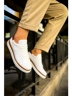 Chekich CH979  Santoni Gbt Spor Erkek Ayakkabı Beyaz/taba