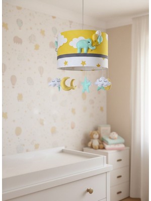 Leo Baby Room Sarı Bulutlu Oyuncak Filli Bebek Çocuk Odası Tasarım Aydınlatma Avize