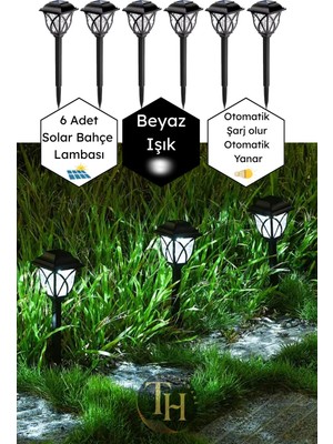 Toptanhane 6 Adet Güneş Enerjili Bahçe Aydınlatması Beyaz Işıklı Yürüyüş Yolu Dekoratif LED Peyzaj Solar