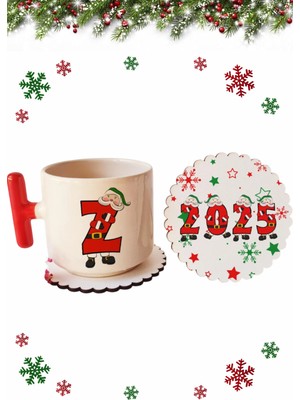 Mio Life Yeni Yıl Christmas Yılbaşı Özel Seri Z Harfli Kırmızı Y Kulp Lüks Fincan ve Bardak Altı Seti