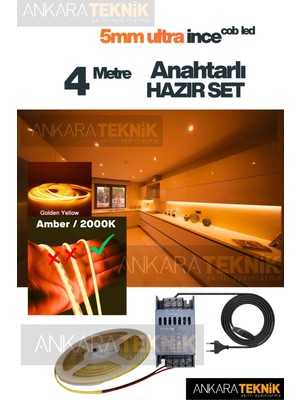 -Ankarateknik Mutfak Tezgah Üstü Için Ince Cob Şerit LED 12V Adaptör Tak Çalıştır Anahtarlı / Amber