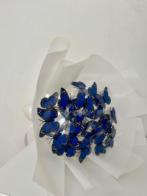 Meri Flower Led’li Mavi Kelebek Buketi – Işıklı, Solmayan Yapay Çiçek Buketi