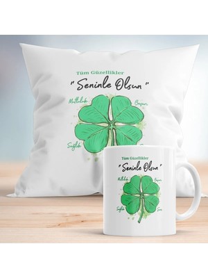 Mio Life Tüm Güzellikler Seninle Olsun Baskılı Hediyelik Yastık ve Kupa Seti