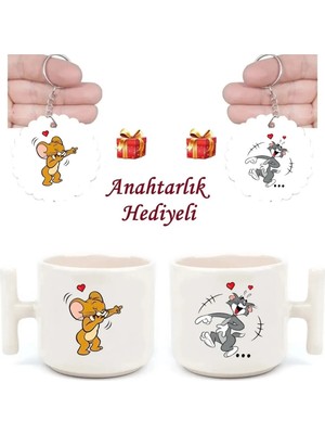 Mio Life Tom ve Jerry Baskılı Sevgili Aşk 2'li El Yapımı T Kulplu Fincan
