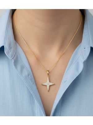 Hoolya Design Xuping Yıldız Zirkon Taşlı 14K Gold Premium Çelik Kolye