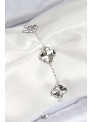 Eco Lounge Vıp Pirinç Yonca Model Gümüş Renk Kadın Bileklik