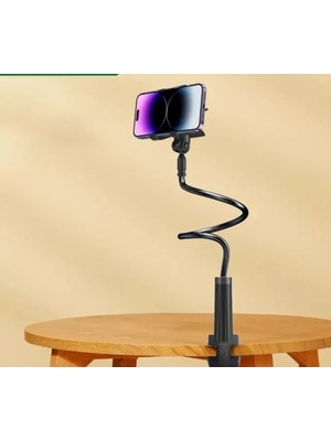 Etashop 360° Esnek Telefon Tutucu Kelepçeli Masa Yatak Başlığı Standı 4" 7.1" Uyumlu Siyah
