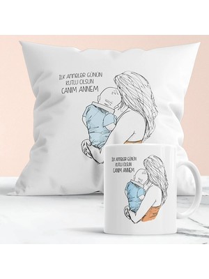 Mio Life Ilk Anneler Günün Kutlu Olsun Baskılı Hediyelik Yastık ve Kupa Seti
