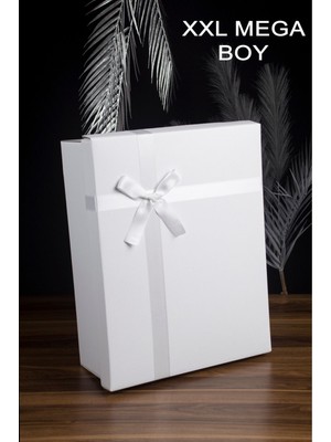 Adenz Beyaz Hediye Kutusu XXL Boyut Nişan Çeyiz Söz Düğün İçin Saten Kurdeleli Tasarım