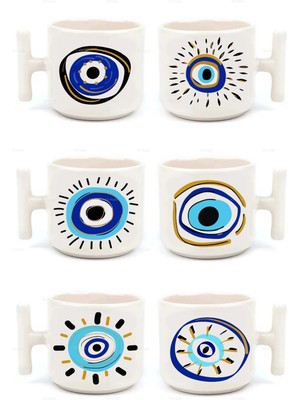 Mio Life Nazar Boncuklu Göz Baskılı 6'lı T Kulp Kupa Bardak