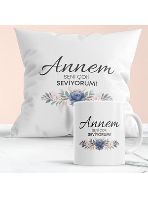 Mio Life Annem Seni Çok Seviyorum Baskılı Hediyelik Yastık ve Kupa Seti