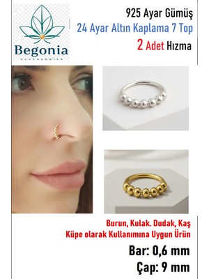 Begonia Accessories 925 Ayar Gümüş 7 Top Halka Hızma, Küpe Olarak Kullanıma Uygun Ürün 1 Adet