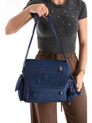 Duomino Lacivert Krinkıl Suya Dayanıklı Klinkır Çok Cepli Çapraz Çanta / Omuz Çantası / Postacı Çanta