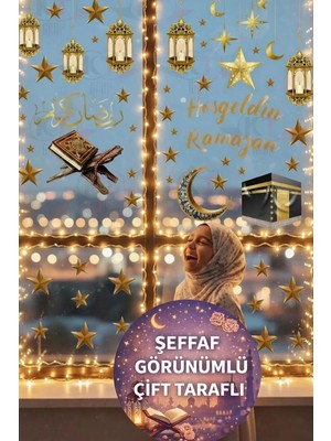 Ramazan Ayı Temalı Çift Taraflı Cam Duvar Süsleri Hoşgeldin Ramazan Sticker Seti