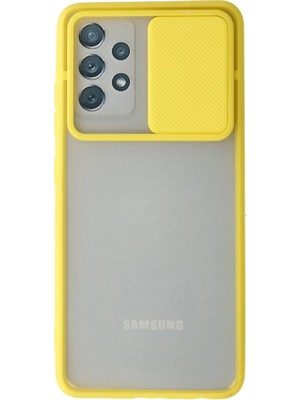 Pazarcan Samsung Galaxy A52 Kılıf Palm Buzlu Kamera Sürgülü Silikon - Sarı