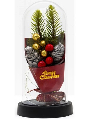 Yılbaşı Temalı Işıklı  Dekoratif Cam Fanus ALK5081 - Lisinya