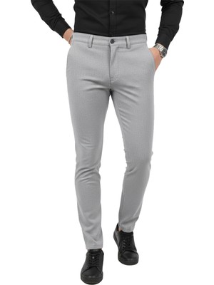 Deepsea Erkek Gri Modern Fit Likralı Kumaş Pantolon Günlük & Ofis Kullanımı 2602020