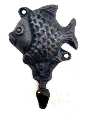 Pazarcan Antika Tarz Dekoratif Pirinç Balık Figürlü Askı - 84X51MM, Oksit