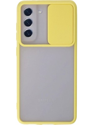Pazarcan Samsung Galaxy S21 Fe Kılıf Palm Buzlu Kamera Sürgülü Silikon - Sarı