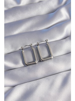 Eco Lounge 316L Çelik Gümüş Renk Dikdörtgen Model Küpe