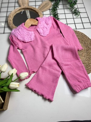 Bebe Yaka Gül Çiçek Detaylı Kaşkorse Kız Çocuk Takım
