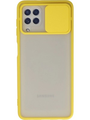 Pazarcan Samsung Galaxy A22 Kılıf Palm Buzlu Kamera Sürgülü Silikon - Sarı