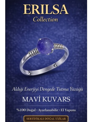 Erilsa Sertifikalı Alınan Enerjiyi Dengeleme Yüzüğü – Mavi Kuvars Ayarlanabilir Terazi Yengeç Balık Burcu