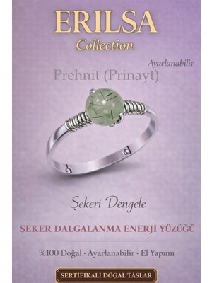 Erilsa Sertifikalı Şeker Dalgalanma Enerji Yüzüğü – Prehnit Ayarlamalı Ince Kasa Boğa Başak Yengeç Burcu