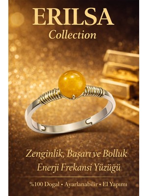 Erilsa Sertifikalı Zenginlik Başarı Bolluk Enerji Frekansı Yüzüğü – Mat Sarı Sitrin Ayarlamalı Aslan Terazi