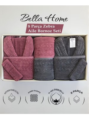 Bella Home 8 Parça Zebra Aile Bornoz Seti - %100 Pamuk - Orijinal Lüks Kutu