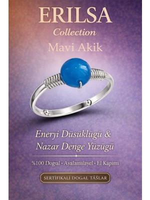 Erilsa Sertifikalı Enerji Denge Yüzüğü – Açık Mavi Akik Ayarlanabilir Ince Kasa Balık Kova Burcu