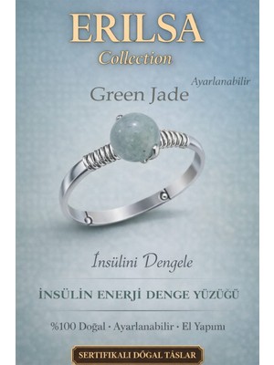 Erilsa Sertifikalı Insülin Enerji Denge Yüzüğü – Yeşim Taşı (Green Jade) Ayarlamalı Ince Başak Boğa Oğlak